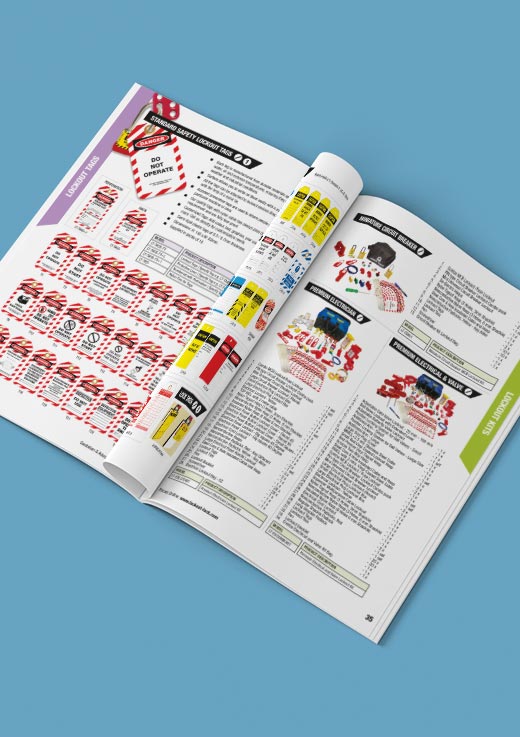 Inside safety tags and kits pages of the Lockout Lock catalogue