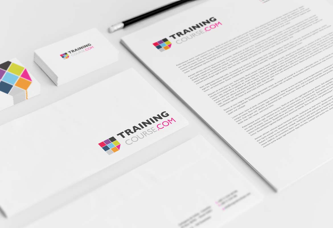 Branded business cards, letterheads and compliment slips designed for Trainingcourse.com
